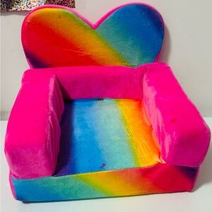 Build A Bear- Rainbow, Fold-Out Chair- Bed, Pink Rainbow Couch- Plush Heart RARE